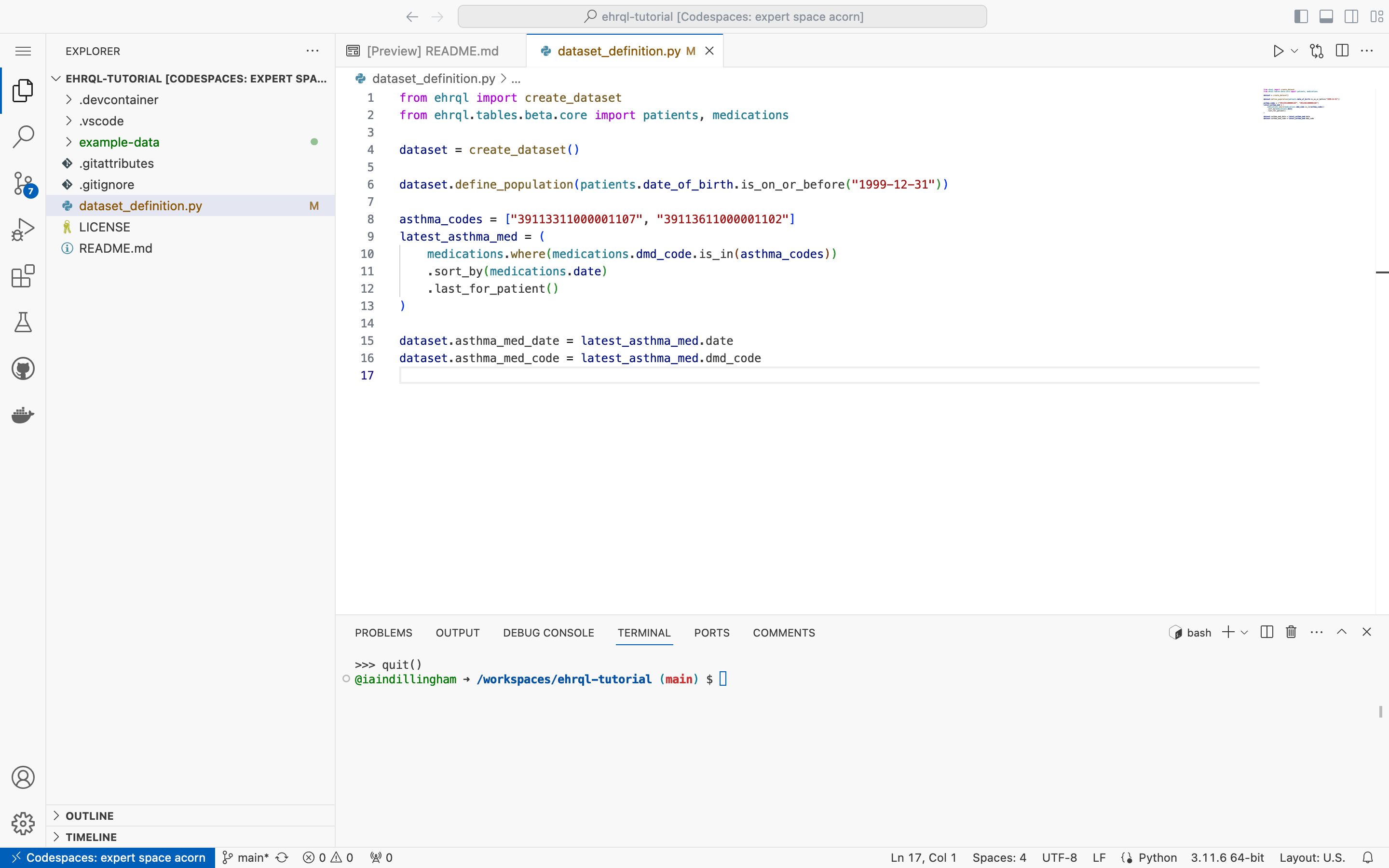 A screenshot of VS Code, showing the terminal