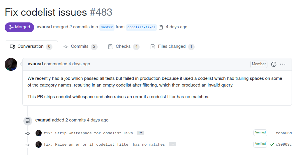 An example of a good commit message as shown on GitHub.