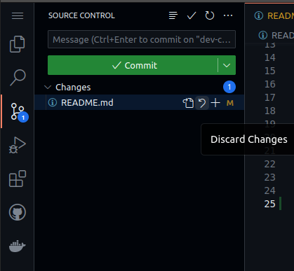 A screenshot showing the "Discard Changes option" for a modified file. This option is in the Visual Studio Code Source Control panel.